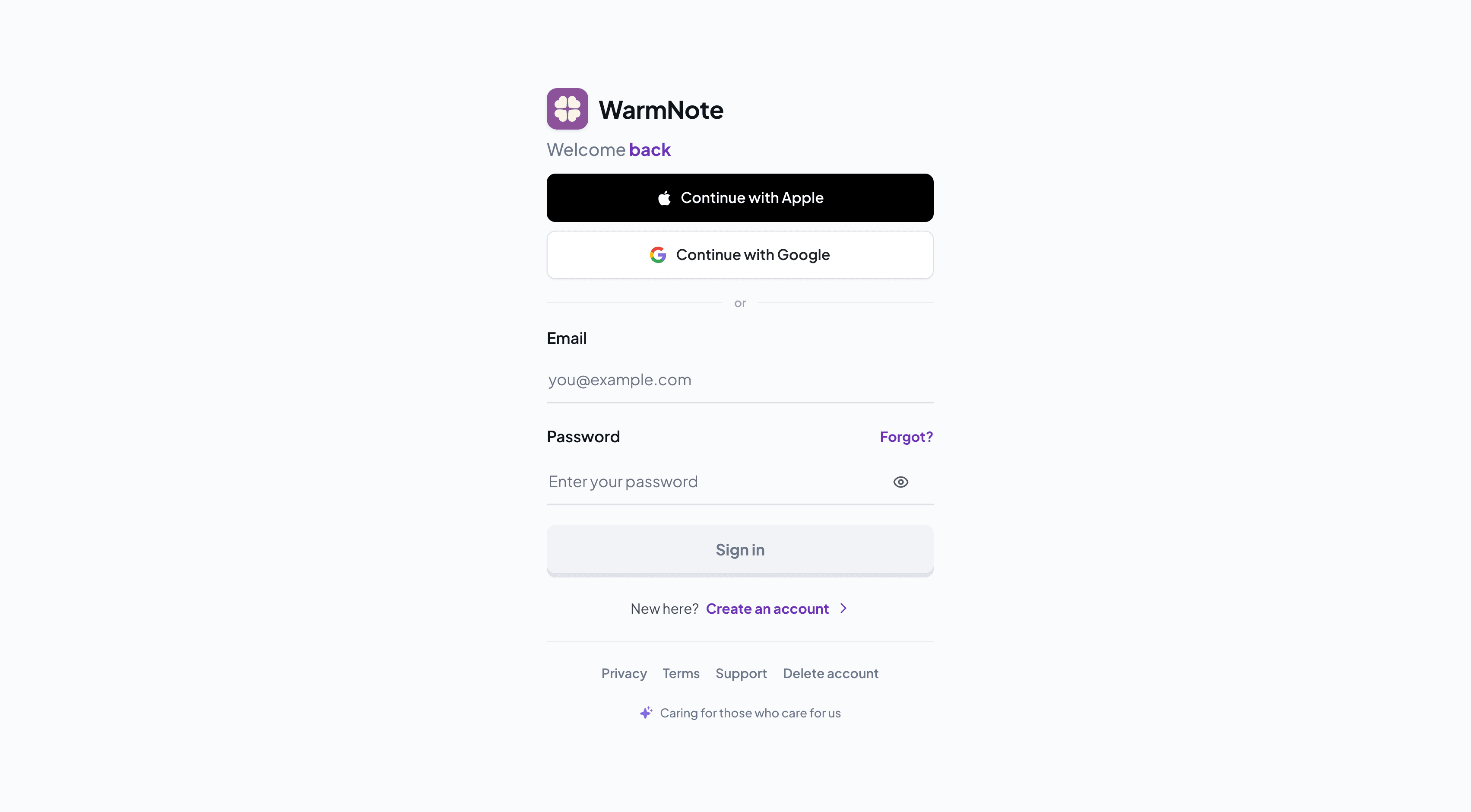 WarmNote web app